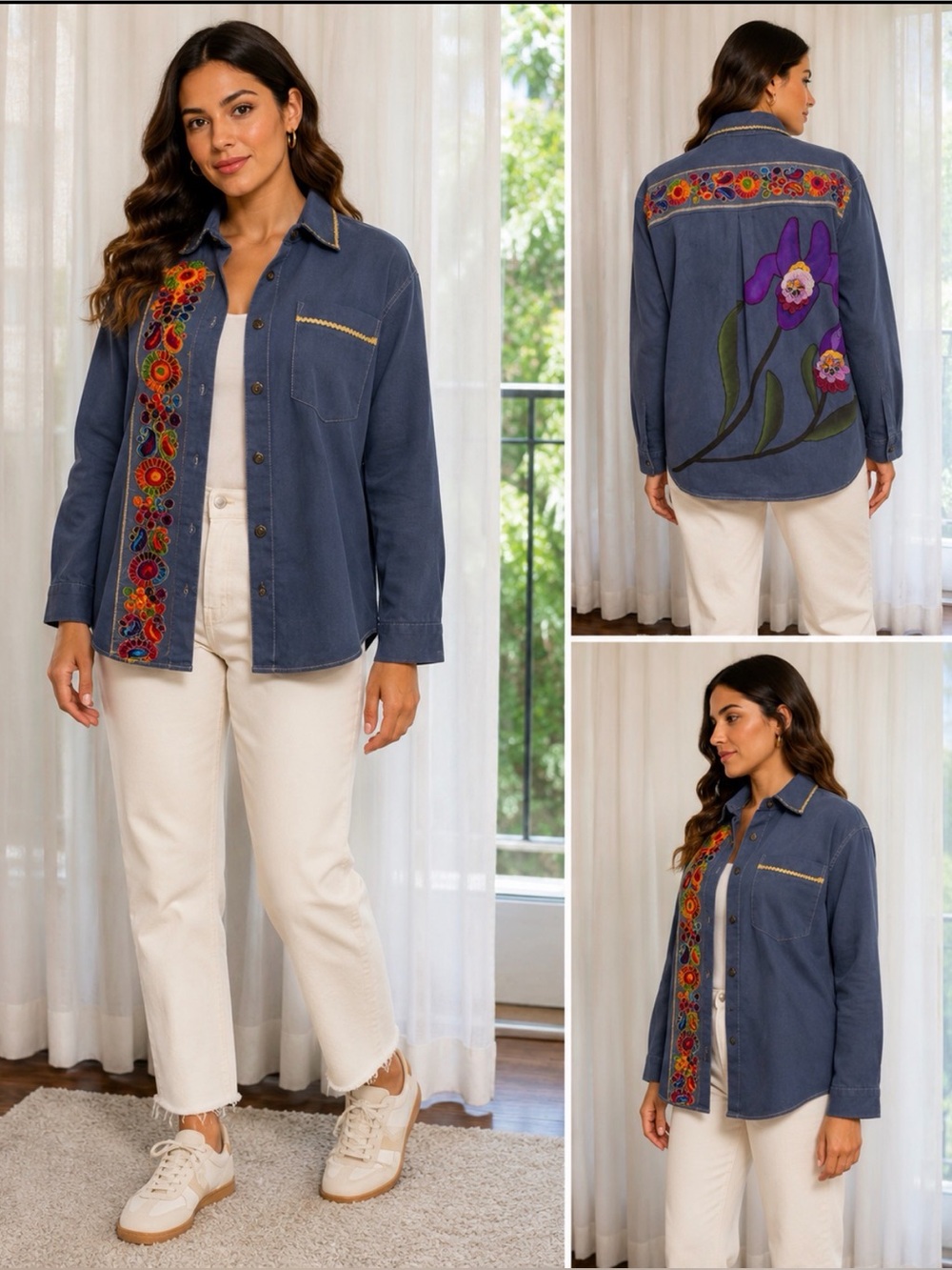 Floral Embroidered Denim Shirt